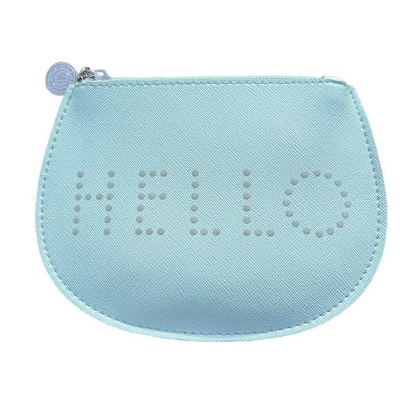 Bath & Body Works Handbags - Bath and Body Works Zipper Pouch Coin Purse Soft Studded Hello Pastel Teal